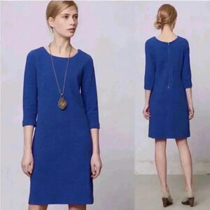 Anthropologie Ganni Lousa Shift Dress Mini Blue 3/4 Sleeves Size Small